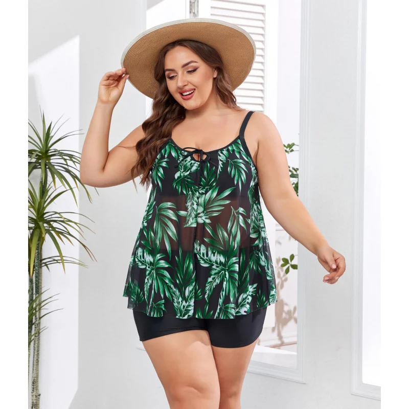 Plus Size Swimsuit New European and American Style Plus Size Swimsuit Two-Piece High-Waisted Tankini Women's Swimwear thumbnail 6