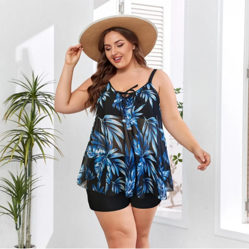 Plus Size Swimsuit New European and American Style Plus Size Swimsuit Two-Piece High-Waisted Tankini Women's Swimwear thumbnail 4