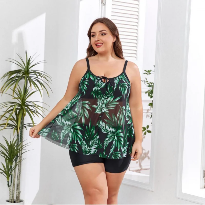 Plus Size Swimsuit New European and American Style Plus Size Swimsuit Two-Piece High-Waisted Tankini Women's Swimwear thumbnail 2