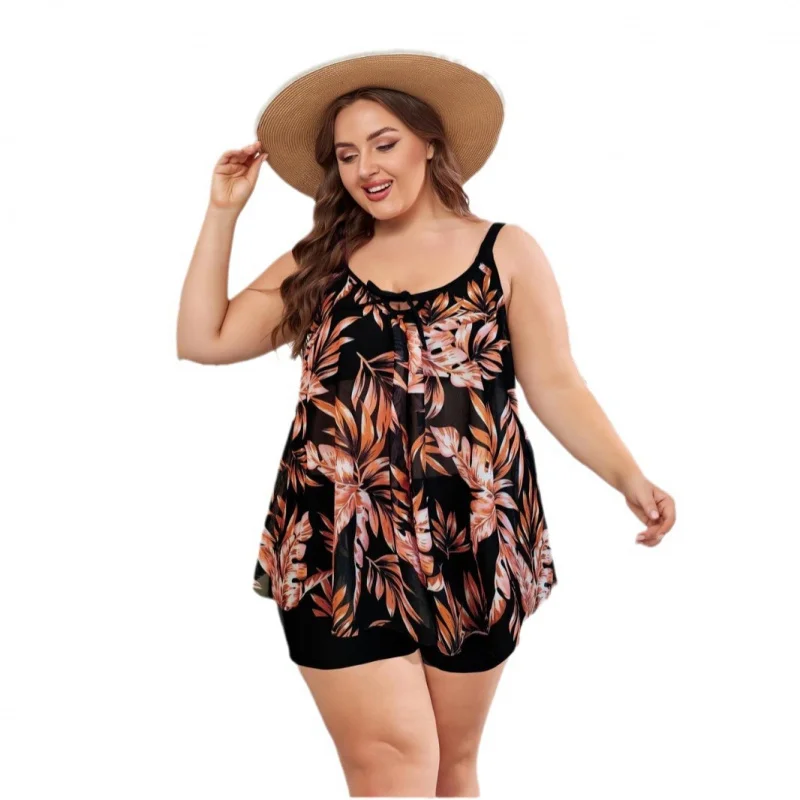 Plus Size Swimsuit New European and American Style Plus Size Swimsuit Two-Piece High-Waisted Tankini Women's Swimwear thumbnail 5