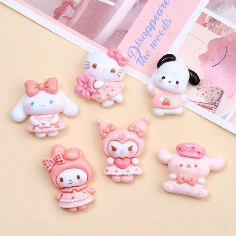 12PCS Bright Flour Skirt Cat Handmade DIY Cream Glue Phone Case Keychain Hairpin Hole Hole Shoe Buckle Resin Material