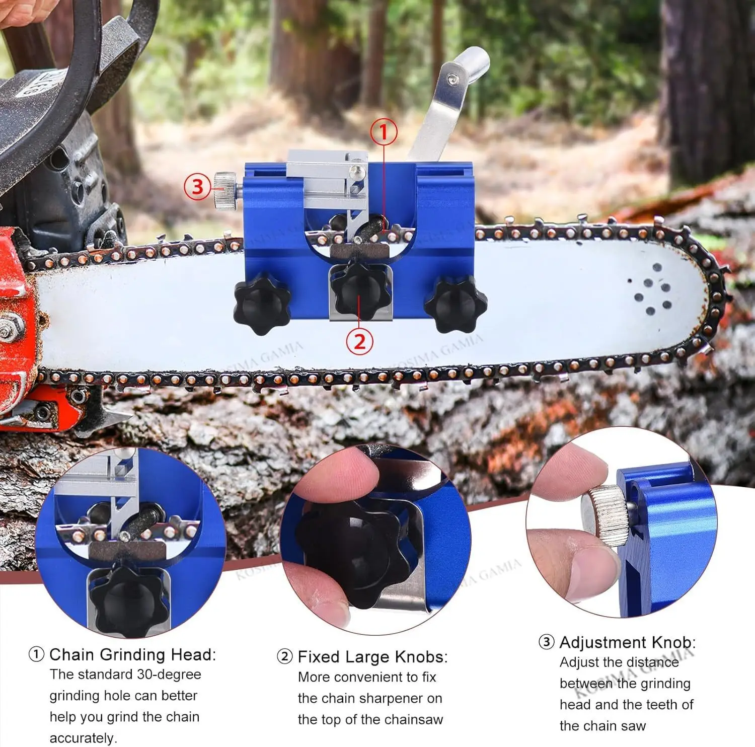 Portable Manual Chain Saw Blade Sharpener Tool Burr Grinding Stone Cleaning Brush Chainsaw Jig Kit for Woodworking Machinery thumbnail 4