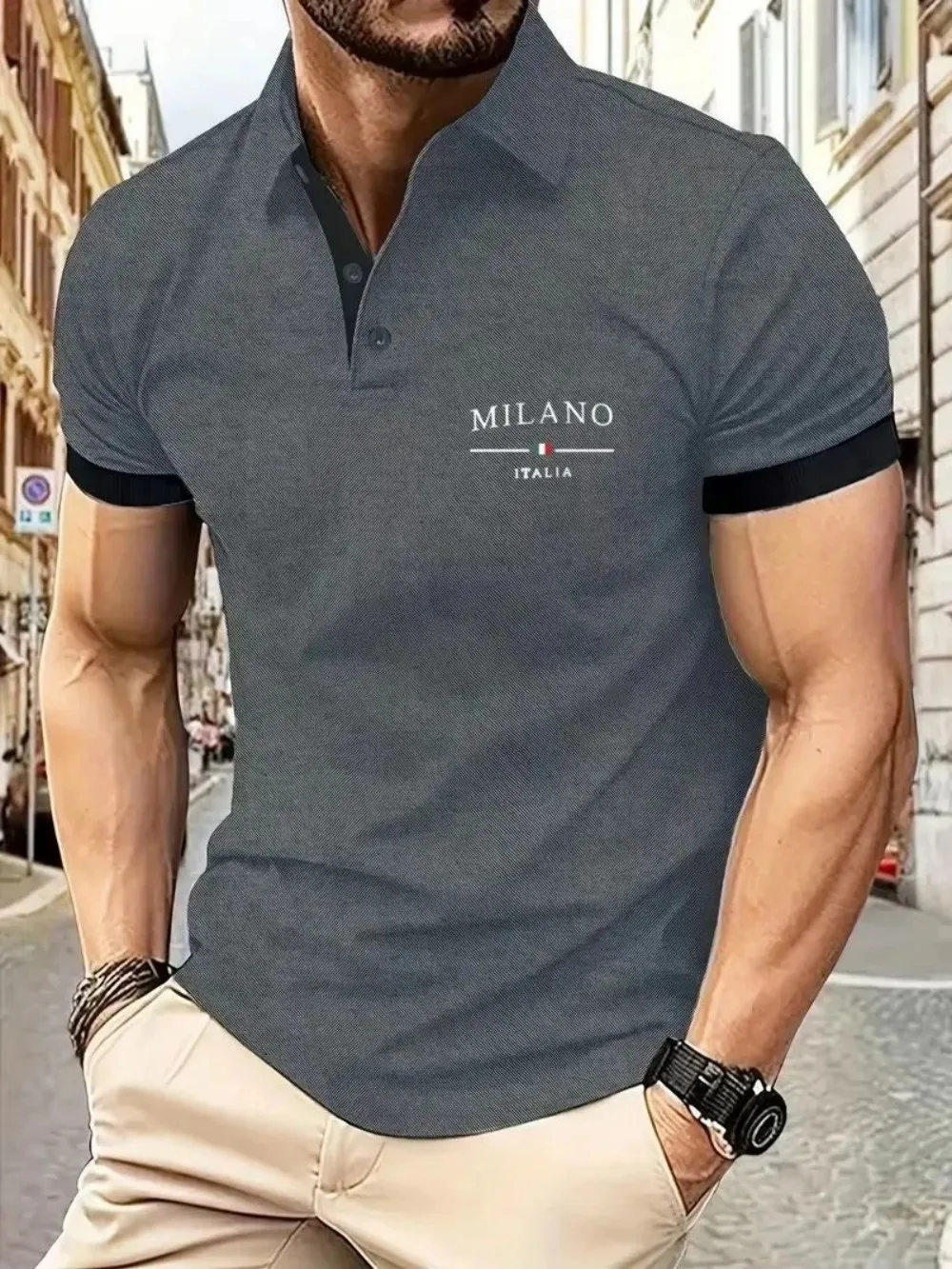 European and American summer fashion men's sports simple letter print comfortable breathable polo shirt outdoor urban casual top thumbnail 4
