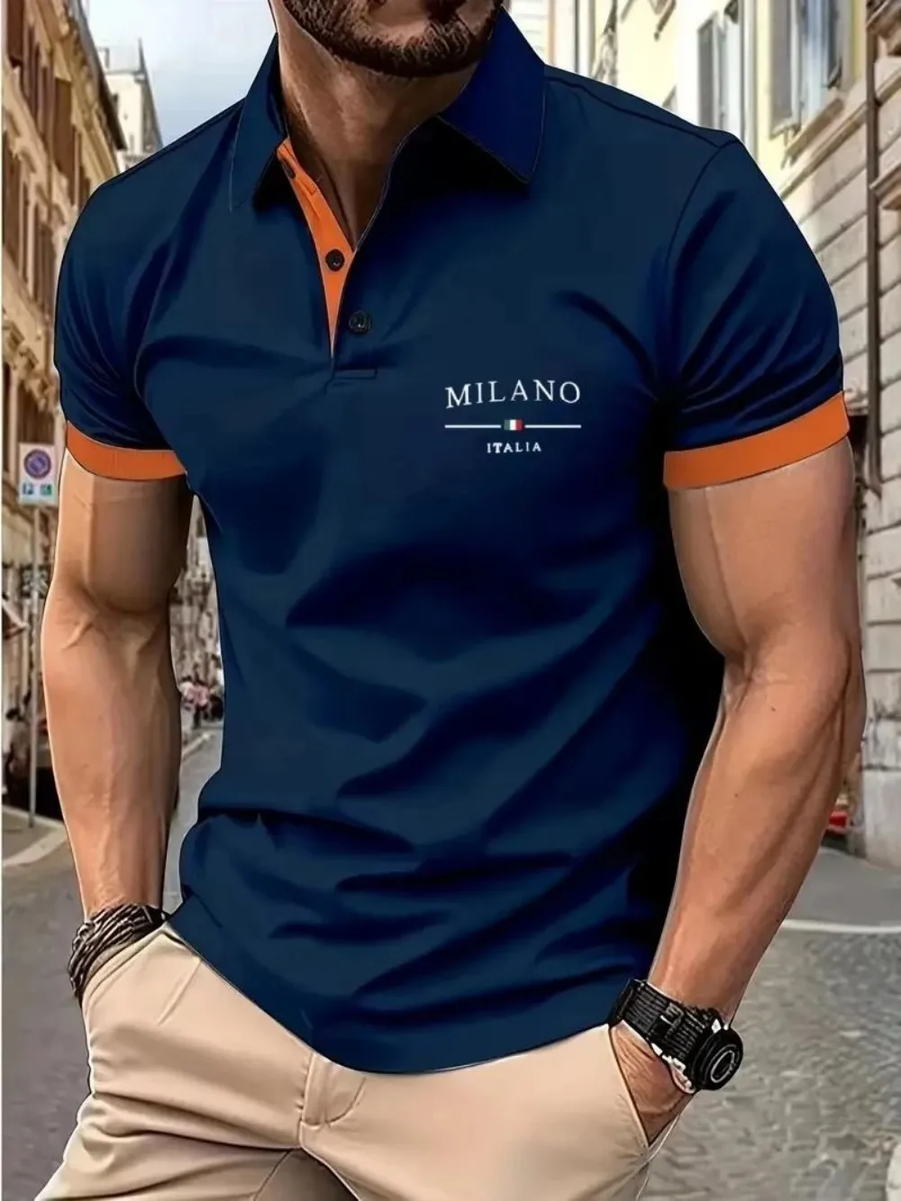 European and American summer fashion men's sports simple letter print comfortable breathable polo shirt outdoor urban casual top thumbnail 2