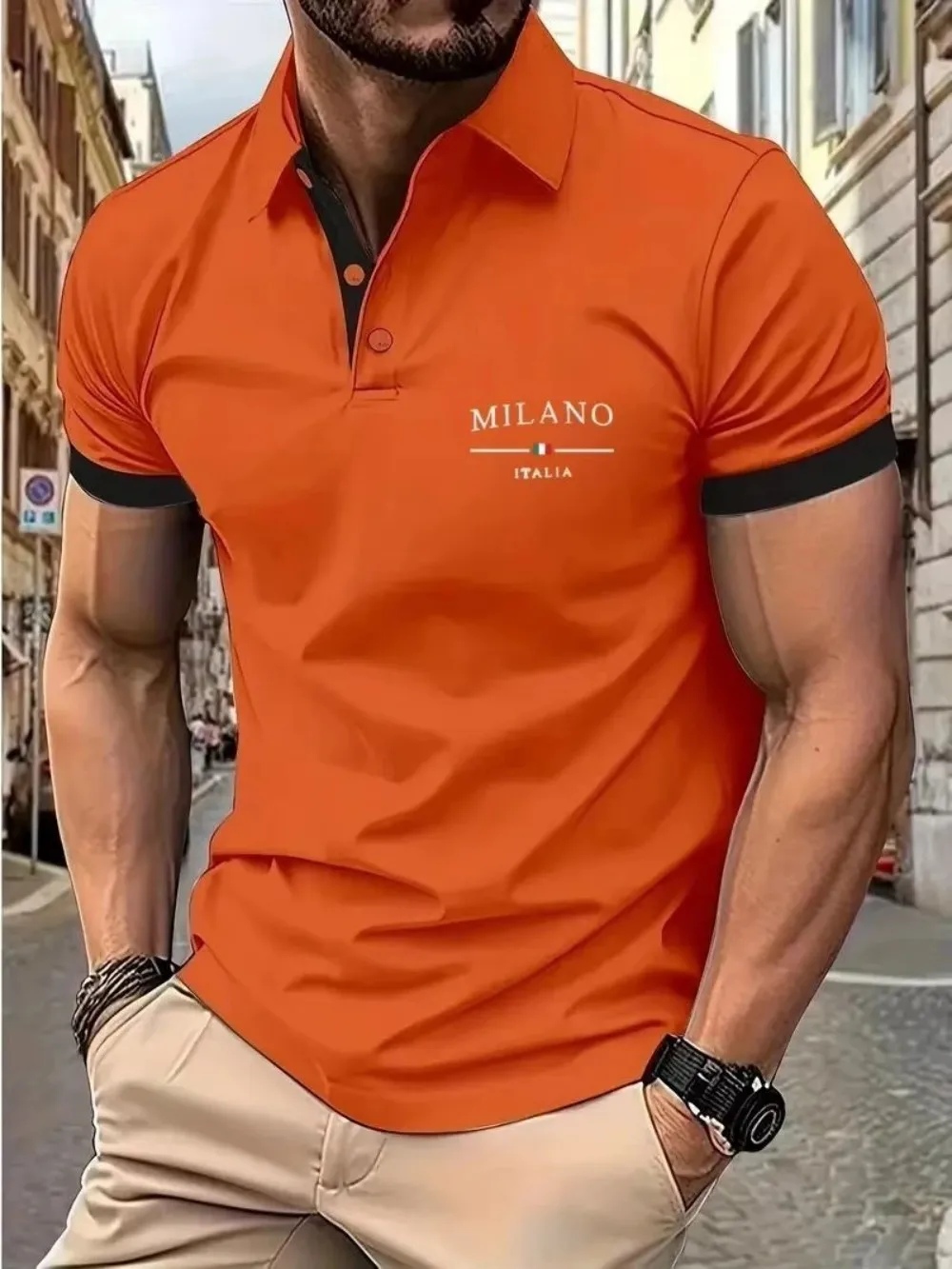 European and American summer fashion men's sports simple letter print comfortable breathable polo shirt outdoor urban casual top thumbnail 6