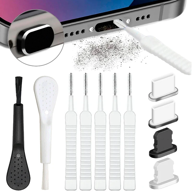 Cell Phone Charging Port Dust Plug with Cleaning Brush for IPhone 17 16 14 13 Pro Max Plus Samsung Xiaomi IOS Type C Cleaner Set thumbnail 3