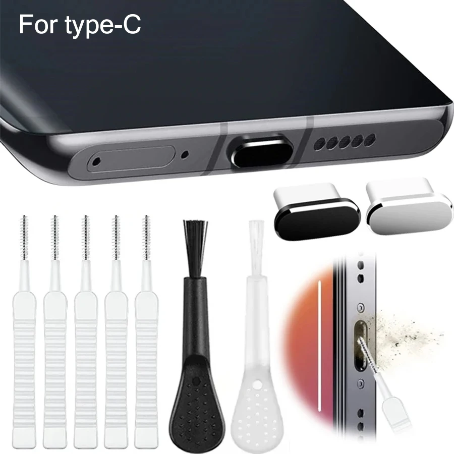 Cell Phone Charging Port Dust Plug with Cleaning Brush for IPhone 17 16 14 13 Pro Max Plus Samsung Xiaomi IOS Type C Cleaner Set thumbnail 2