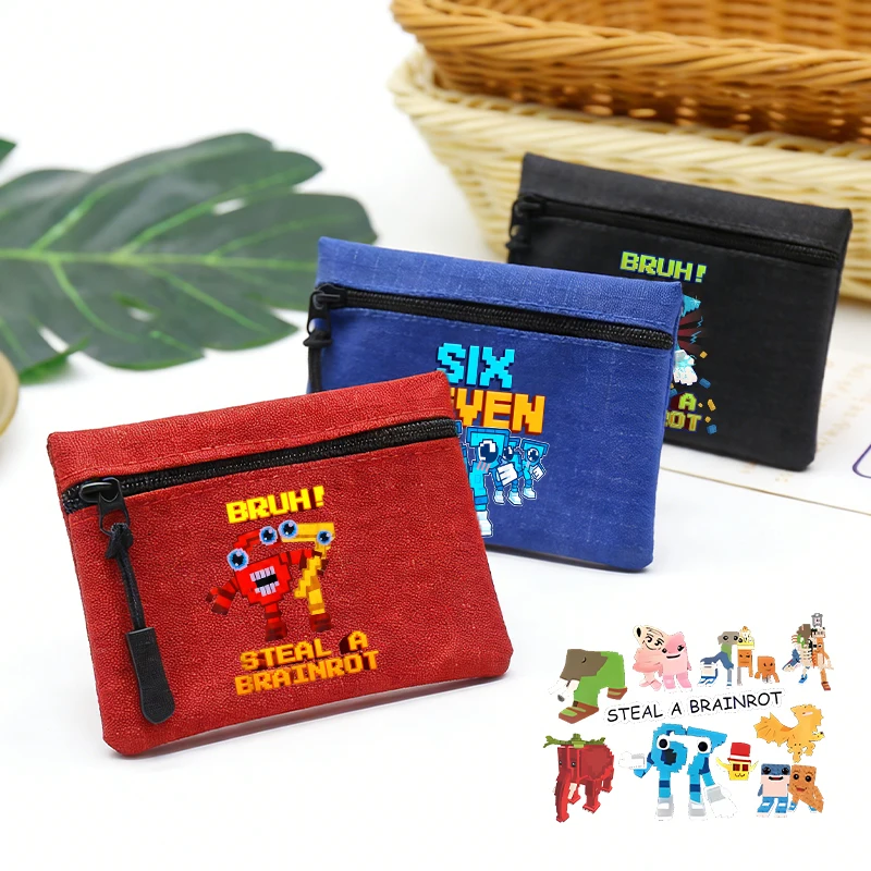 Steal A Brainrot Game Canvas Mini Coin Purse Simple Zipper Kid Storage Pouch Money Pocket Cute Anime Print Boy Girl Wallet Purse