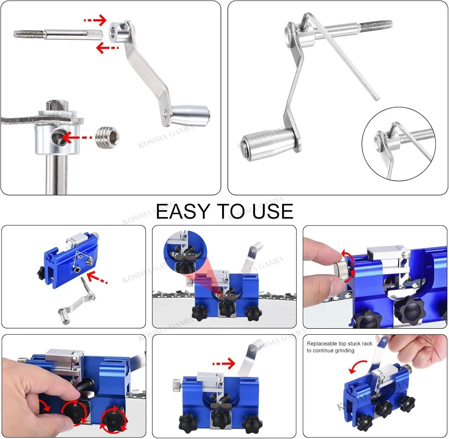 Portable Hand Cranked Chainsaw Chain Sharpener with 3 Grinding Rods Sharpening Jig Tool for Chain Saw Maintenance and Repair thumbnail 3