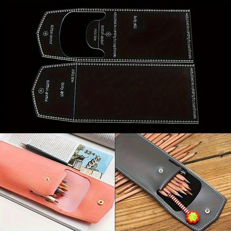 2 Pcs Pencil Case Storage Bag Making Leather Templates DIY Stationery Bag Handmade Stencil Acrylic Mold Leathercraft Supplies thumbnail 2