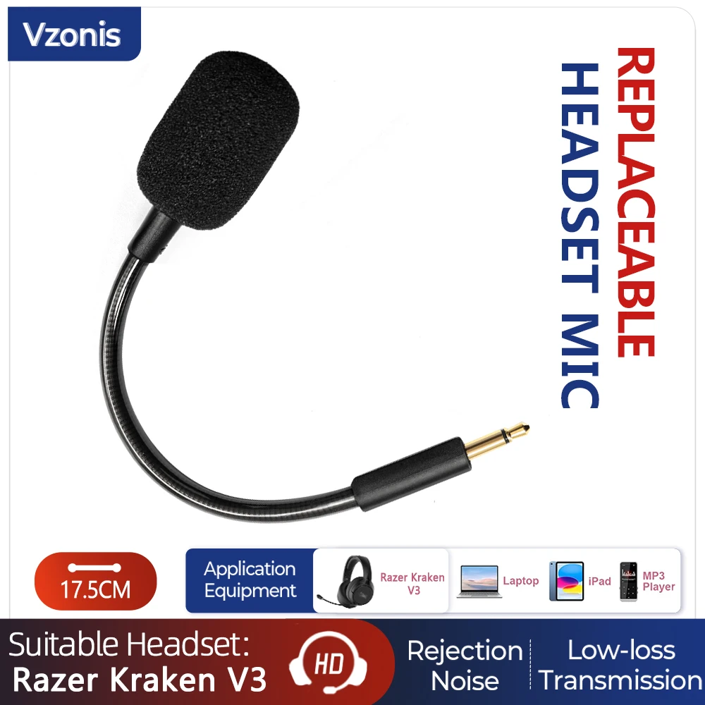 3.5mm Detachable Noise Cancelling Replacement Game Headphones Microphone for Razer BlackShark V3 Headset Mic black