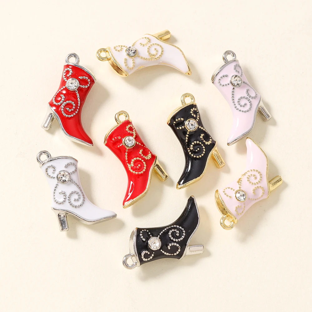 5Pcs Enamel High-heels Pendants Cute Lovely Boots Shoes Charms for Jewelry Making Earrings Bracelet Necklace Accessories DIY