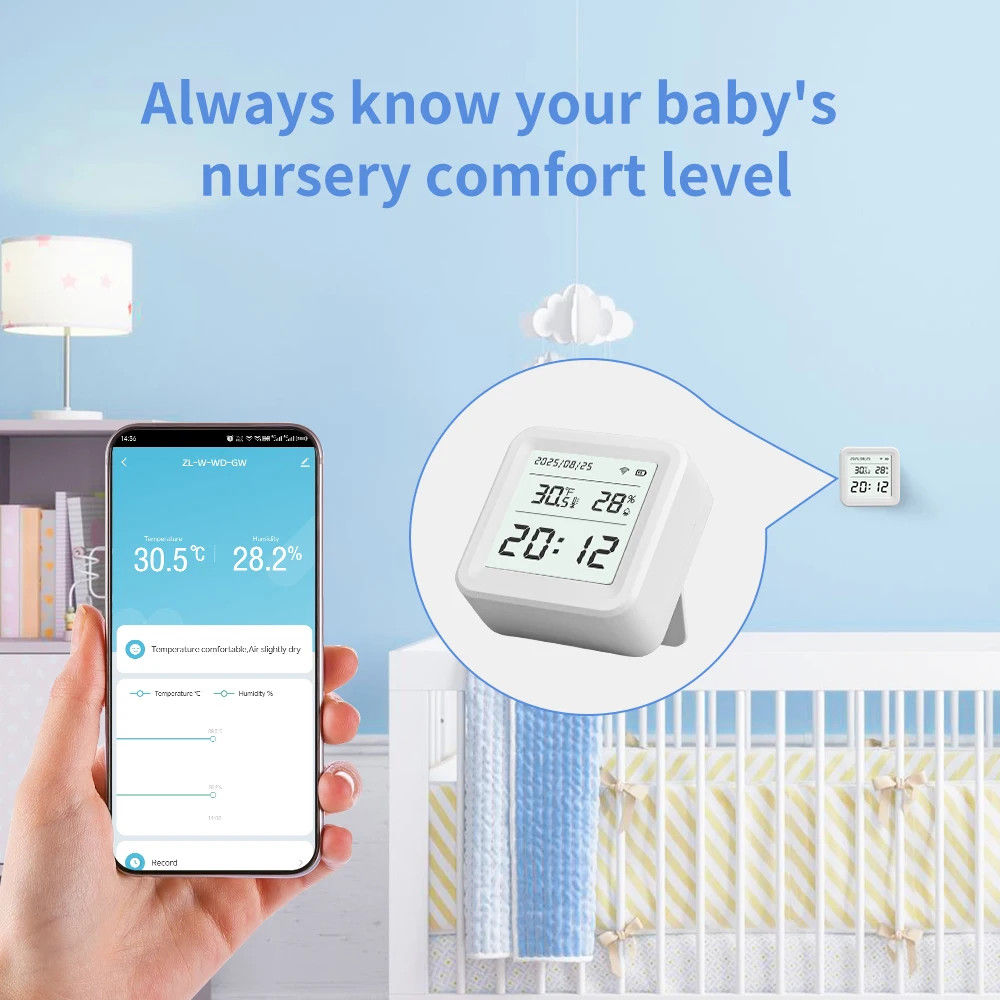 WiFi Smart Temperature Sensor Tuya Smart Life Monitoring Home Automation LCD Display Thermometer Hygrometer Compatible Alexa thumbnail 5