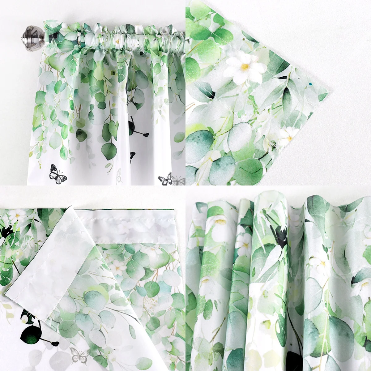 Green Eucalyptus Leaves Printed Valance 45*140cm Spring Leaves Window Short Curtain Treatment Farmhouse Living Room Home Decor thumbnail 4