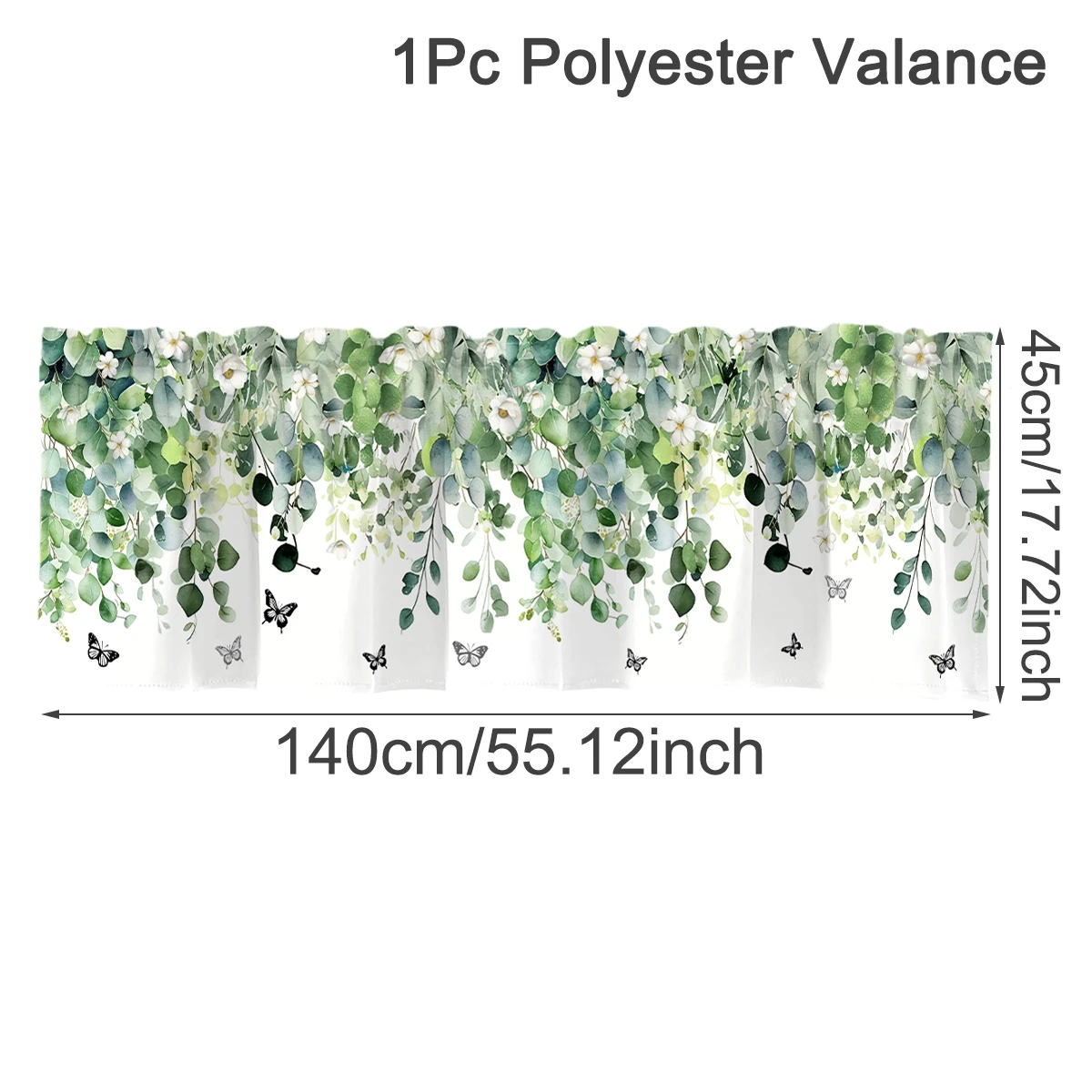 Green Eucalyptus Leaves Printed Valance 45*140cm Spring Leaves Window Short Curtain Treatment Farmhouse Living Room Home Decor thumbnail 5