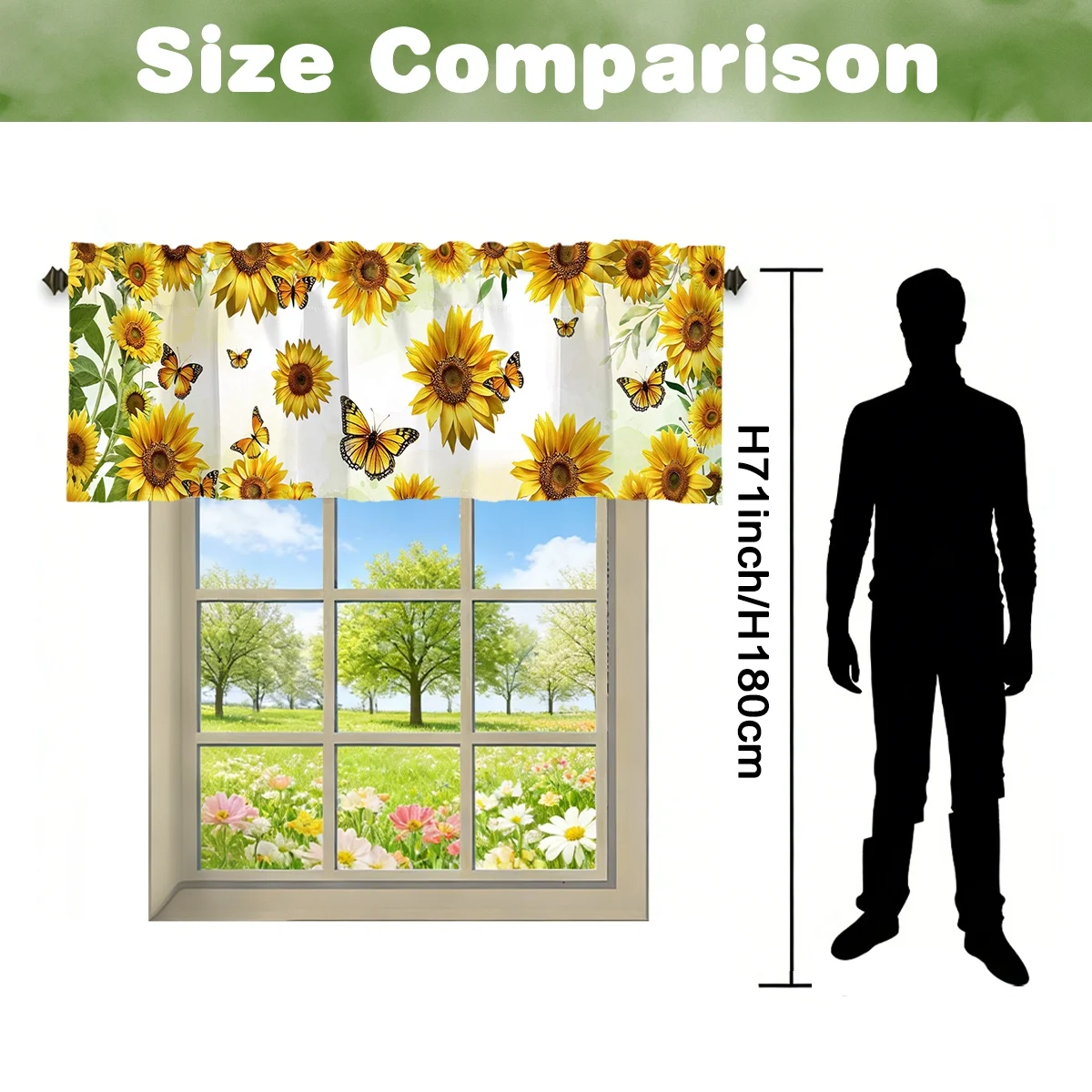 Sun Flower Printed Window Short Curtain Spring Flower Valance Treatment Farmhouse Home Decor Living Room Kitchen Decoration thumbnail 5