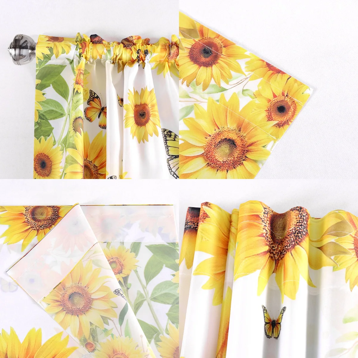 Sun Flower Printed Window Short Curtain Spring Flower Valance Treatment Farmhouse Home Decor Living Room Kitchen Decoration thumbnail 4