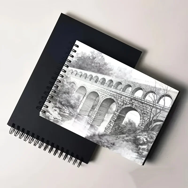 1pc Premium Black Art Sketchbook - A6, A5, A4, 16K size, spiral binding, ,suitable for painting and sketching, art student suppl thumbnail 2
