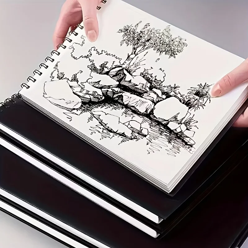 1pc Premium Black Art Sketchbook - A6, A5, A4, 16K size, spiral binding, ,suitable for painting and sketching, art student suppl