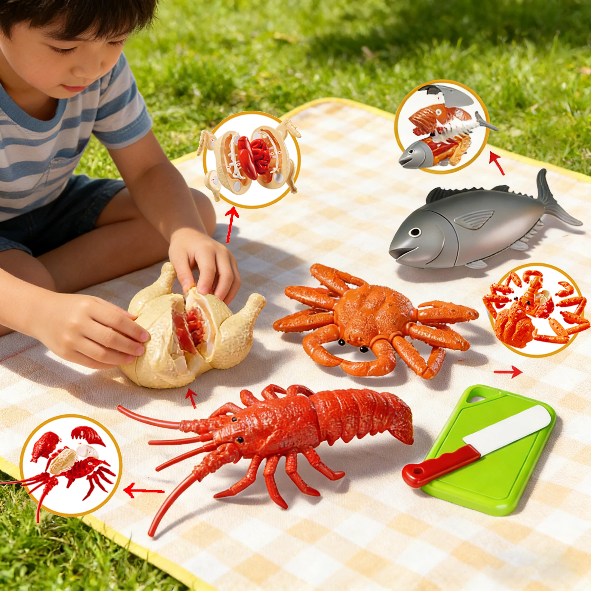 Children's Kitchen Toy Set Simulated Lobster Crab Fish Chicken Fun Cutting Food Big Size DIY Assembly Model Accessories for Kid