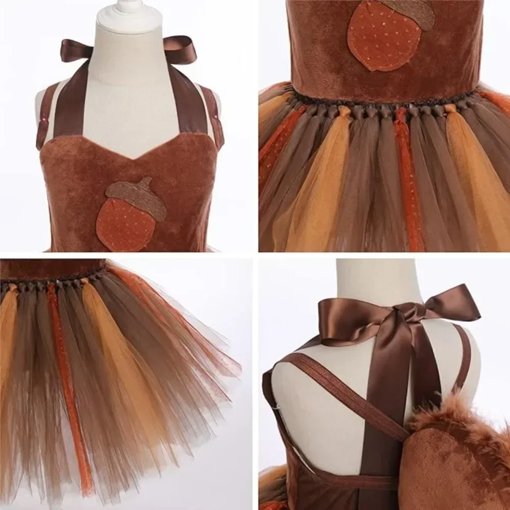 Squirrel Dress Animal Dress Up Halloween Cosplay Costume with Tail，headband Festival Performance Role Play Skirt Birthday Gift thumbnail 5