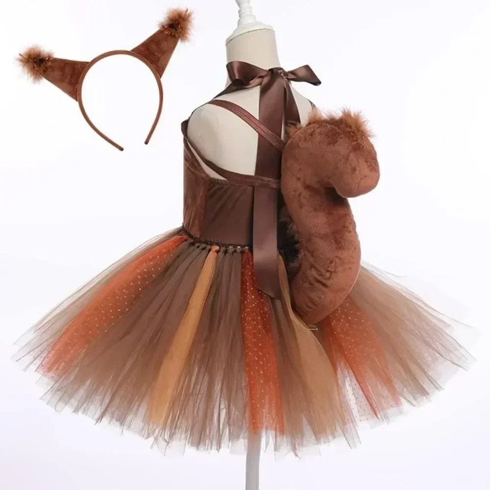 Squirrel Dress Animal Dress Up Halloween Cosplay Costume with Tail，headband Festival Performance Role Play Skirt Birthday Gift thumbnail 4