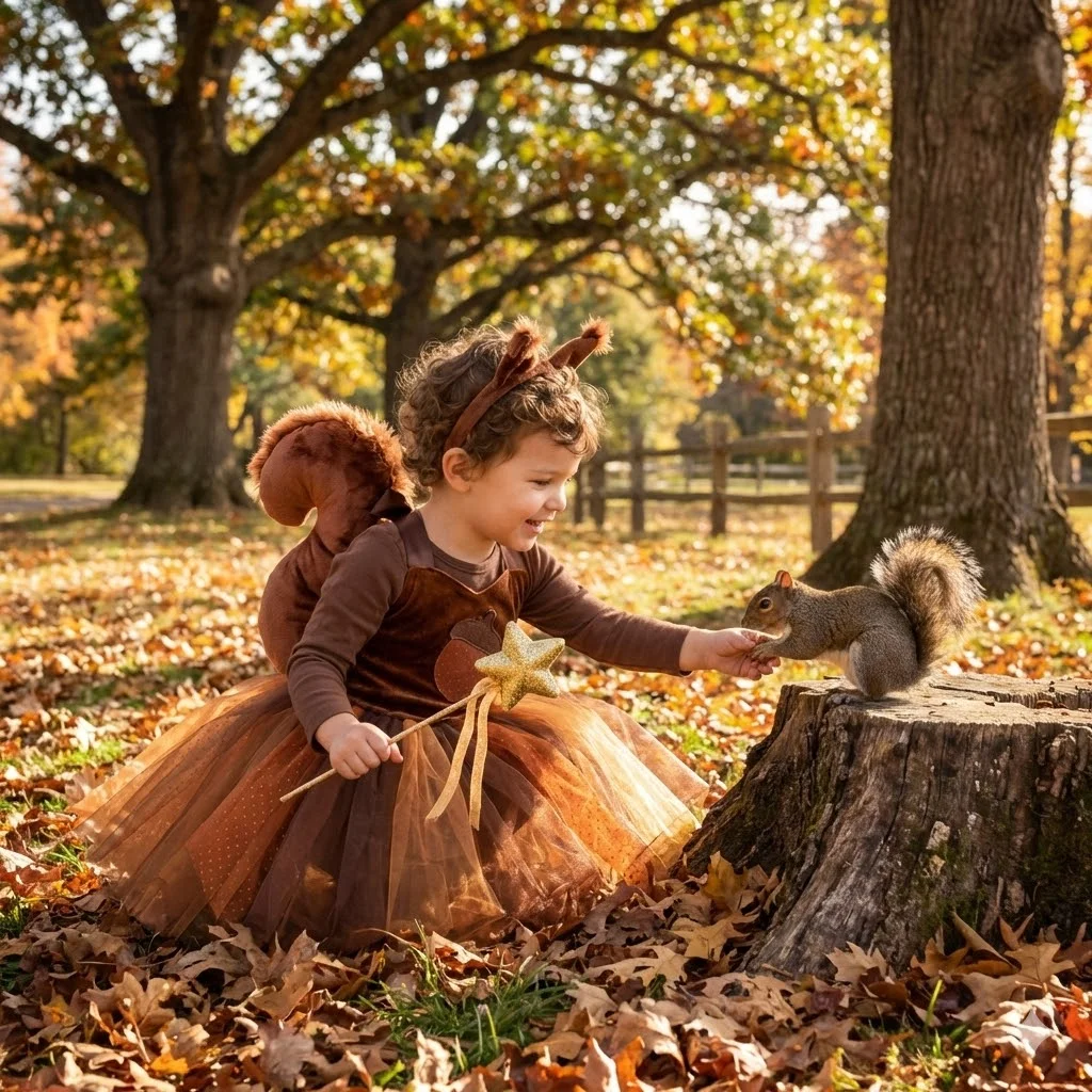 Squirrel Dress Animal Dress Up Halloween Cosplay Costume with Tail，headband Festival Performance Role Play Skirt Birthday Gift thumbnail 2