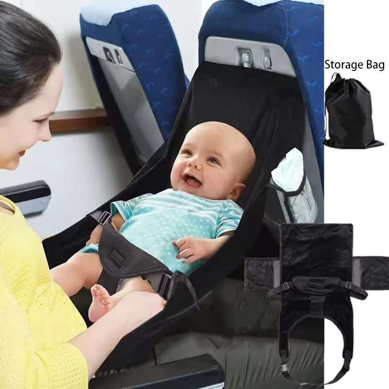 New 1Pcs Kids Airplane Seat Extender Flannel Toddler Airplane Bed with Side Pocket Comfort Breathable Travel Foot Rest Hammock