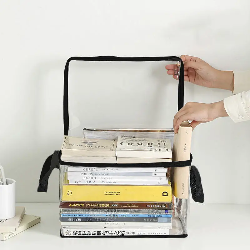 Transparent Waterproof Book Organizing Storage Case PVC Foldable Book Boxes Student Dormitory Classroom Book Storage Box thumbnail 6