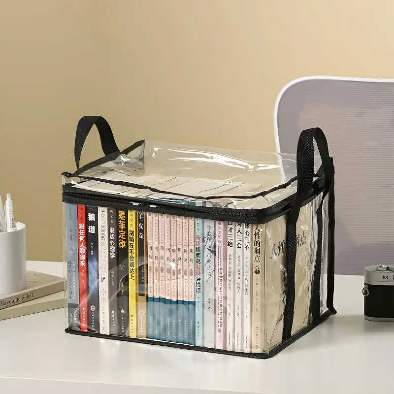 Transparent Waterproof Book Organizing Storage Case PVC Foldable Book Boxes Student Dormitory Classroom Book Storage Box thumbnail 5