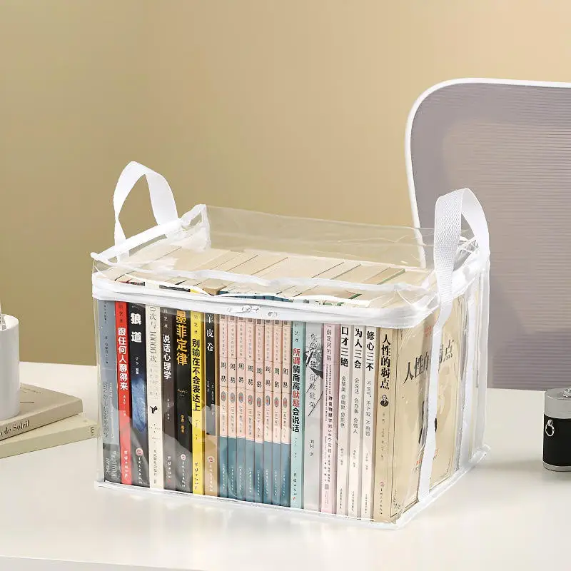 Transparent Waterproof Book Organizing Storage Case PVC Foldable Book Boxes Student Dormitory Classroom Book Storage Box thumbnail 3