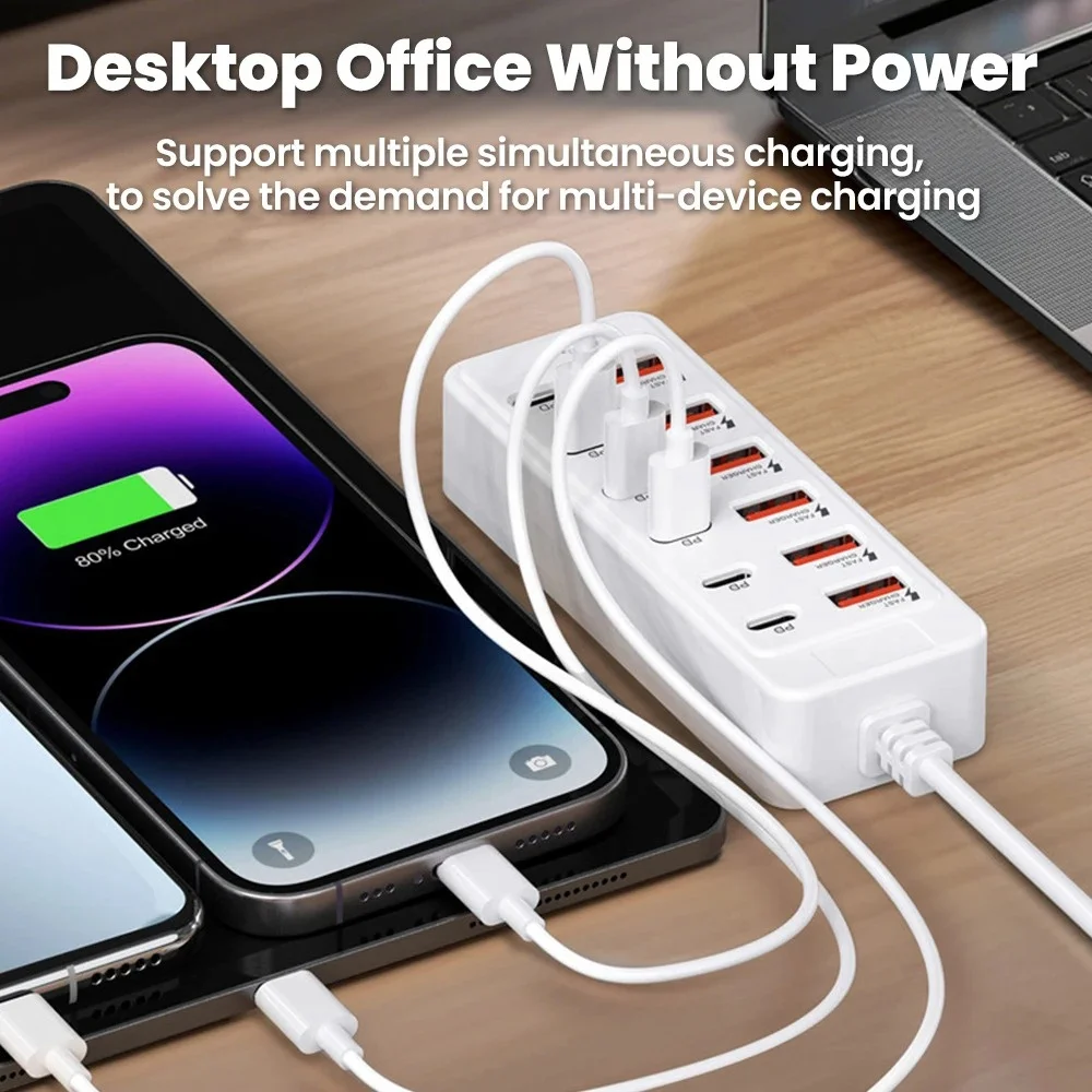 12 in 1 Power Strip Desktop Charging Station  Socket Fast Charging 1m Cord USB HUB Adapter Fast USB Charger for Home Office thumbnail 2
