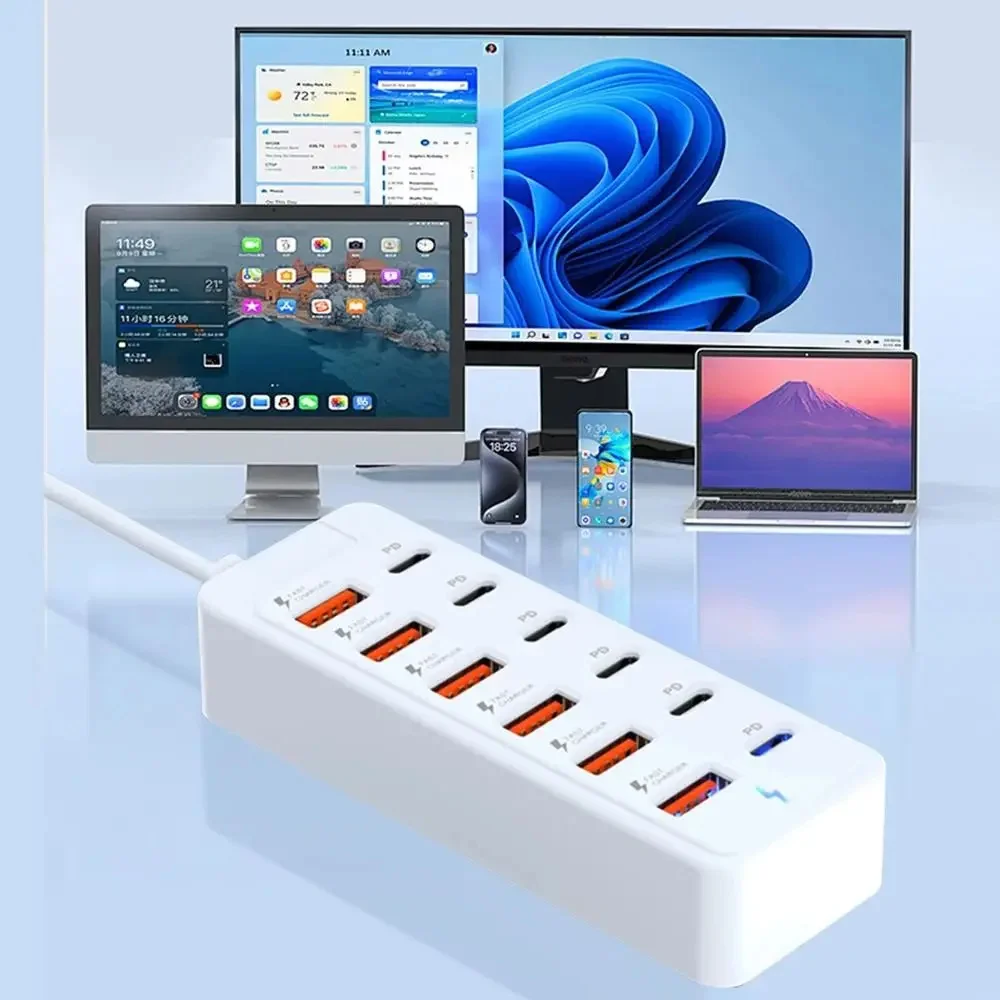 12 in 1 Power Strip Desktop Charging Station  Socket Fast Charging 1m Cord USB HUB Adapter Fast USB Charger for Home Office thumbnail 5