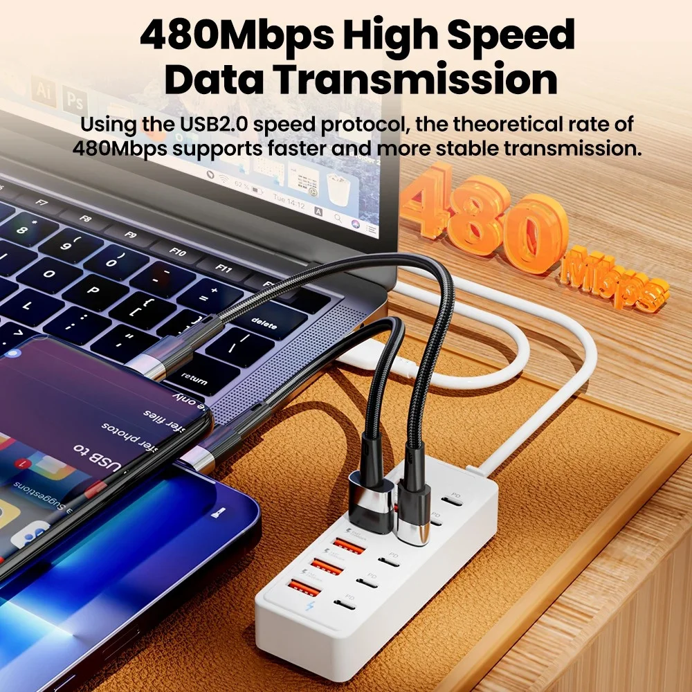 12 in 1 Power Strip Desktop Charging Station  Socket Fast Charging 1m Cord USB HUB Adapter Fast USB Charger for Home Office thumbnail 3