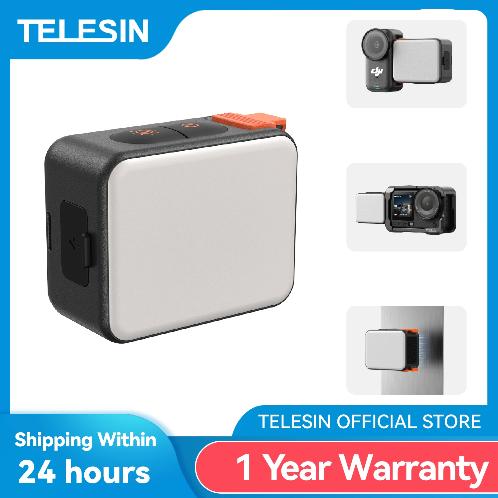 TELESIN Magnetic Quick Release Fill Light Mini Waterproof Selfie Light For DJI OSMO Action 6 For DJI Nano Mini Selfie Light