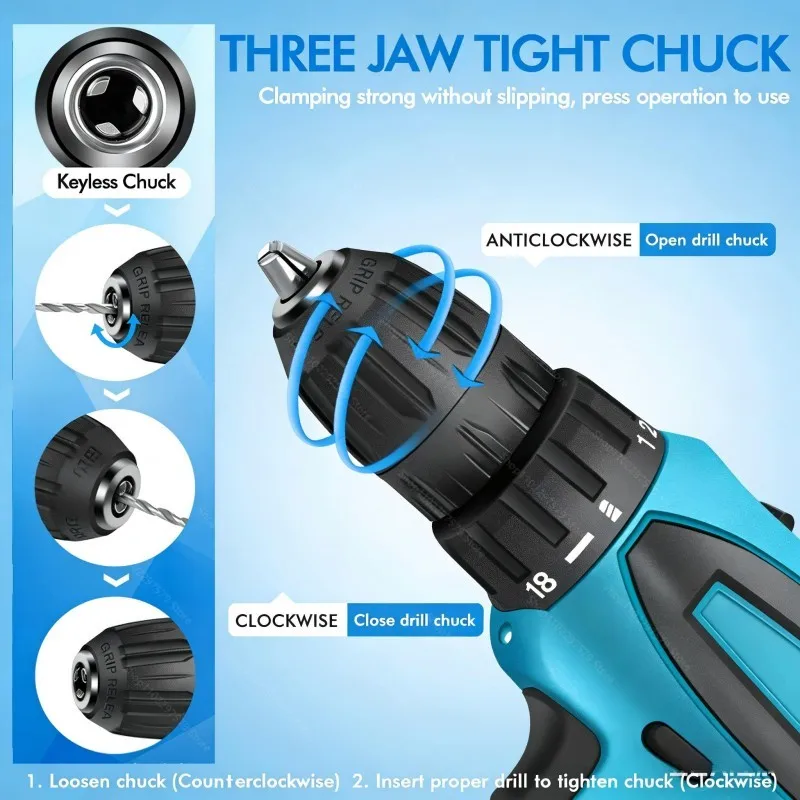 12V Cordless Electric Drill Kit Screwdriver Functions Compact Wireless Power Tool Lithium-Ion Battery for Home DIY and Repairs thumbnail 3