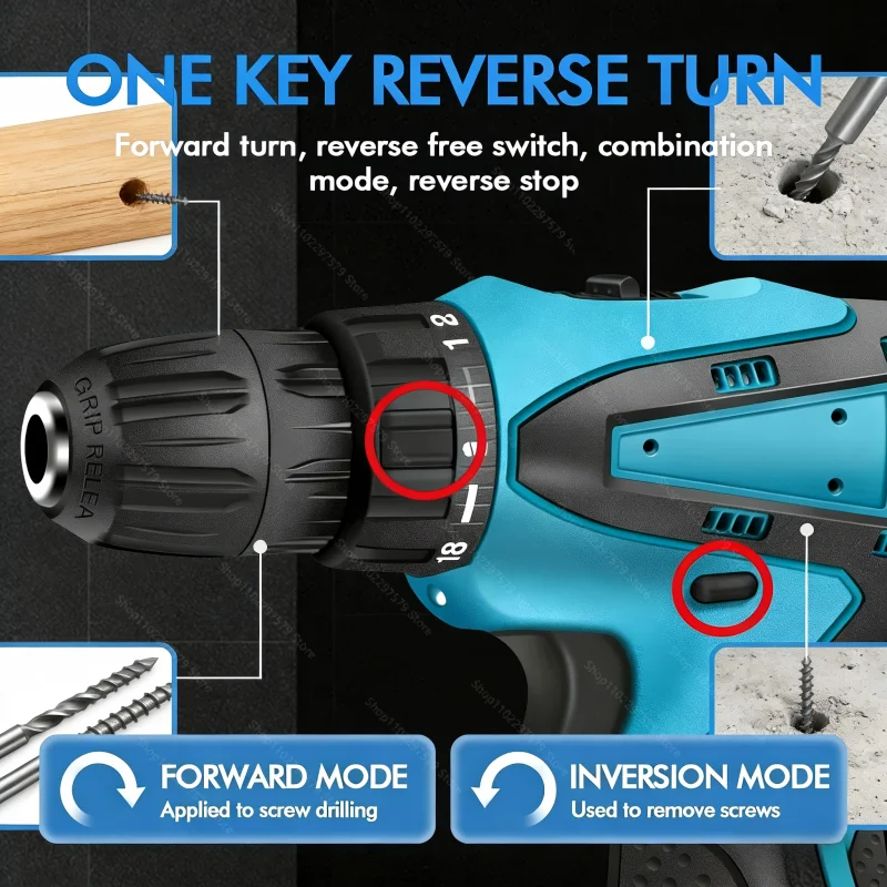 12V Cordless Electric Drill Kit Screwdriver Functions Compact Wireless Power Tool Lithium-Ion Battery for Home DIY and Repairs thumbnail 6