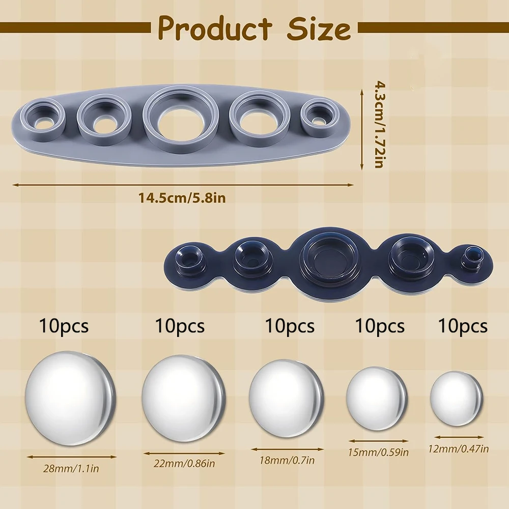 50PCS Cover Button Kit with Tools DIY Fabric Covered Buttons Set 5 Sizes Fabric Template for DIY Covered Button Clothes Crafts thumbnail 2