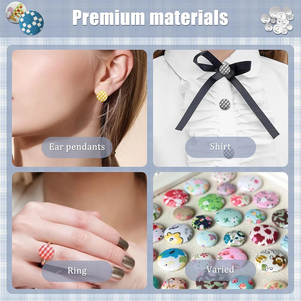 50PCS Cover Button Kit with Tools DIY Fabric Covered Buttons Set 5 Sizes Fabric Template for DIY Covered Button Clothes Crafts thumbnail 3