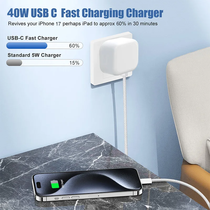PD 40W For Apple USB C Fast Charger For iPhone 17 16 15 14 13 12 Pro Max Type C Quick Charging Cable UK Plug Phone Accessories thumbnail 5