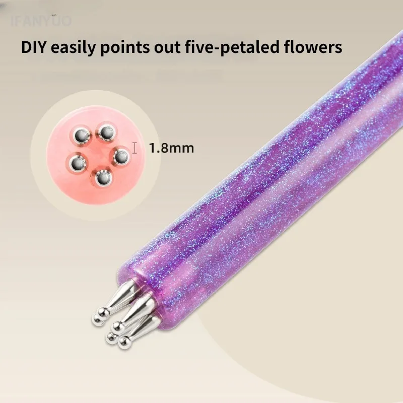 5-Petal Dotting Tool Flower Creator DIY Nail Art 1.8mm Fine Tip Rhinestone Pickers Glitter Handle Manicure Nail Tools Brushes thumbnail 2