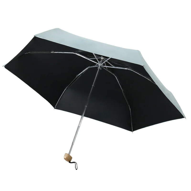 6-bone sunscreen UV-blocking sunshade for women, mini pocket black rubber folding umbrella for both rain and sun thumbnail 4