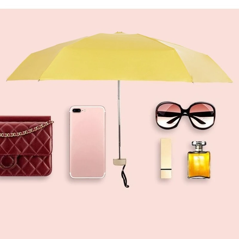6-bone sunscreen UV-blocking sunshade for women, mini pocket black rubber folding umbrella for both rain and sun thumbnail 3