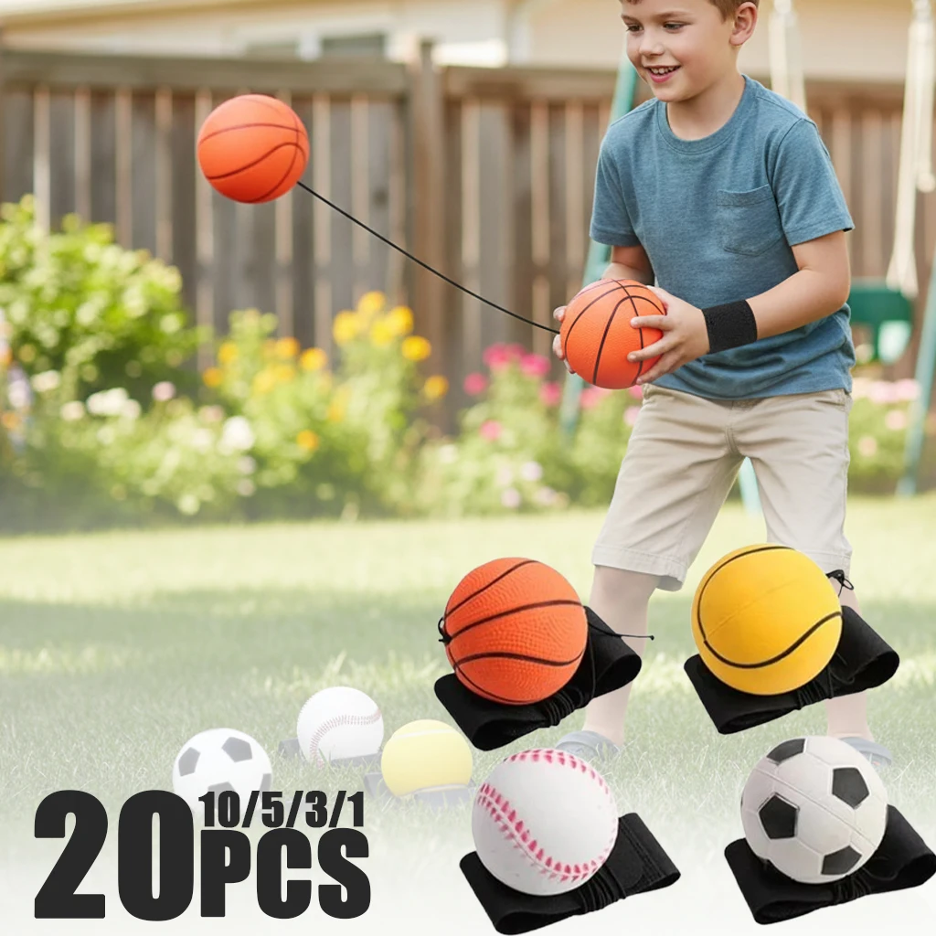 1-20PCS Reaction Training Bouncy Ball Set with Wrist Strap 1 To 20 PCS for Hand Eye Coordination Kids Outdoor Sports and Fitness