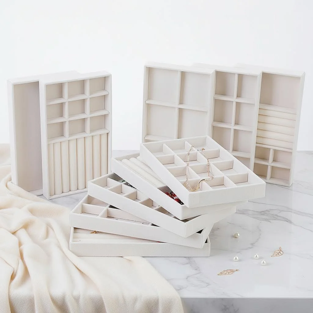 1PC Flocking Jewelry Box Jewelry Tray, Color: Beige