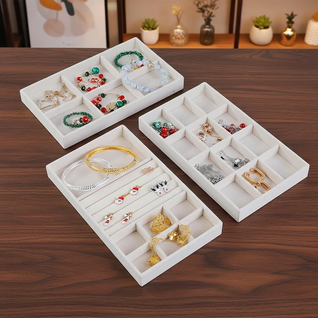 1PC Flocking Jewelry Box Jewelry Tray, Color: Beige thumbnail 5