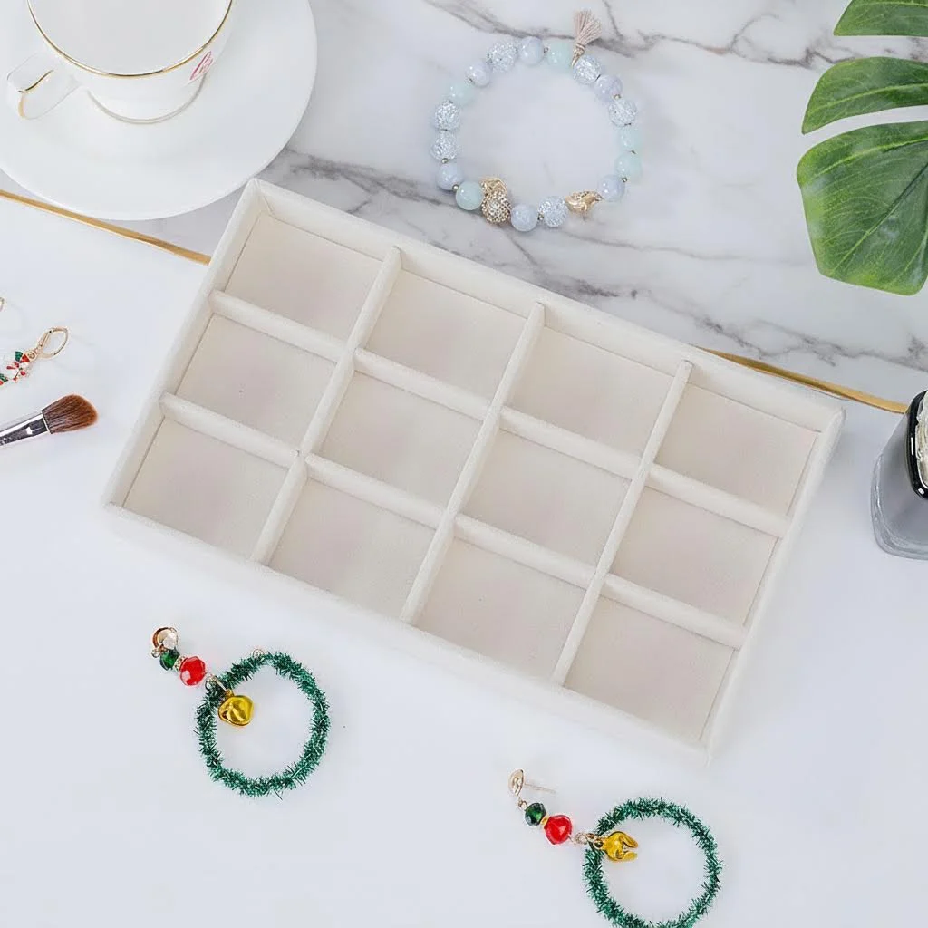 1PC Flocking Jewelry Box Jewelry Tray, Color: Beige thumbnail 4
