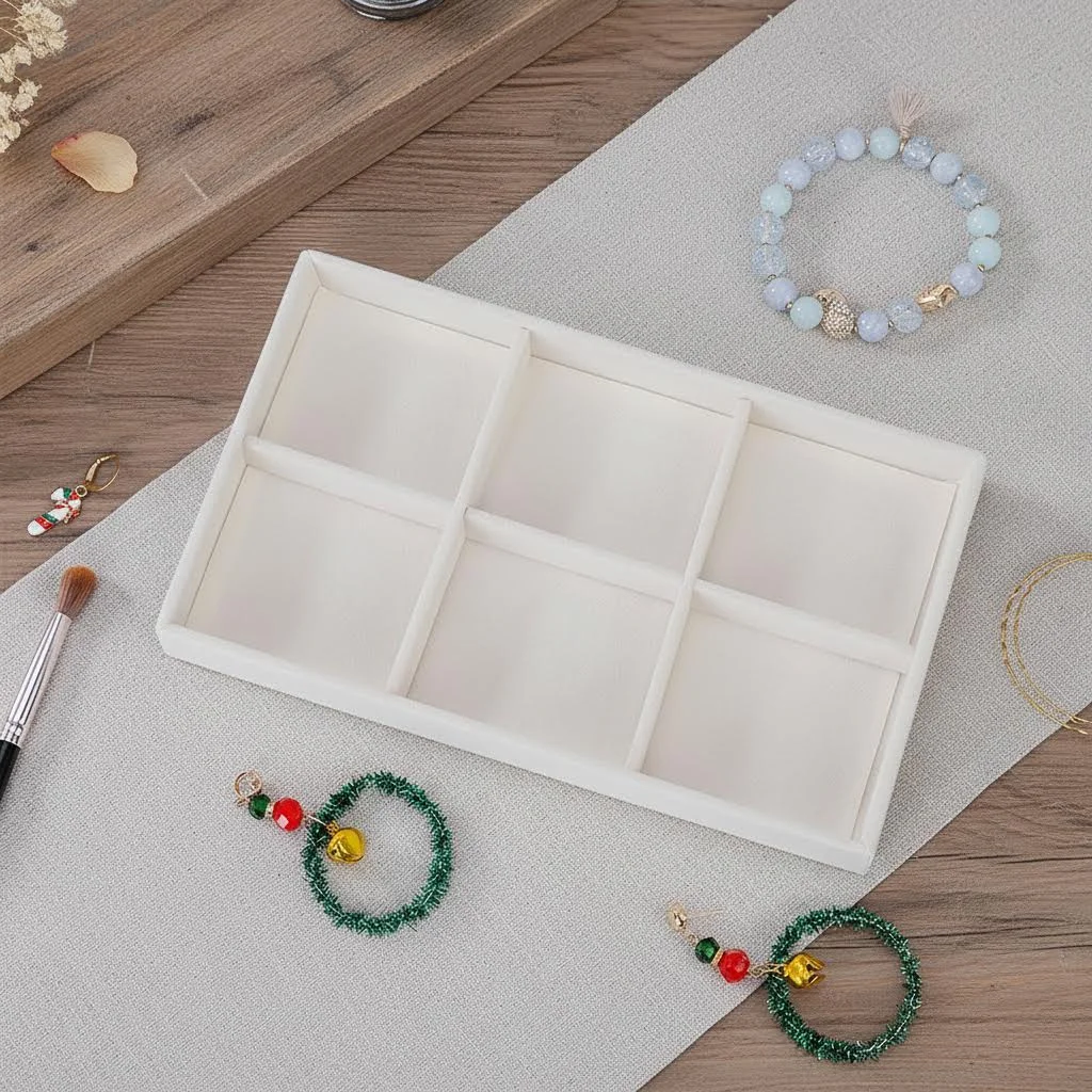 1PC Flocking Jewelry Box Jewelry Tray, Color: Beige thumbnail 6