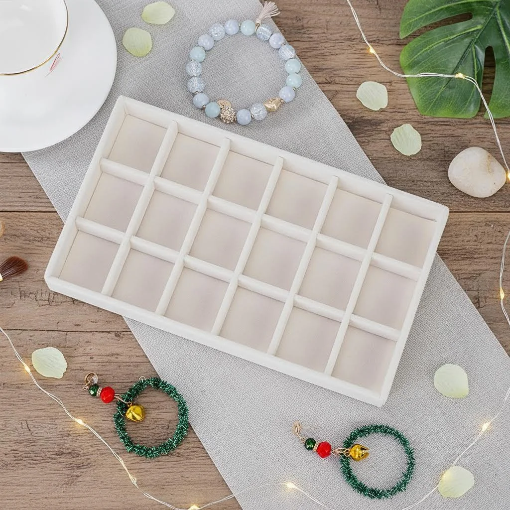 1PC Flocking Jewelry Box Jewelry Tray, Color: Beige thumbnail 3