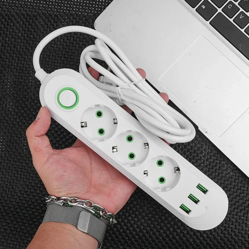Power Strip Multitap Socket 2500W EU Plug AC Outlets Independent Network Filter Socket With USB Charging Ports 2M Extension Cord thumbnail 6